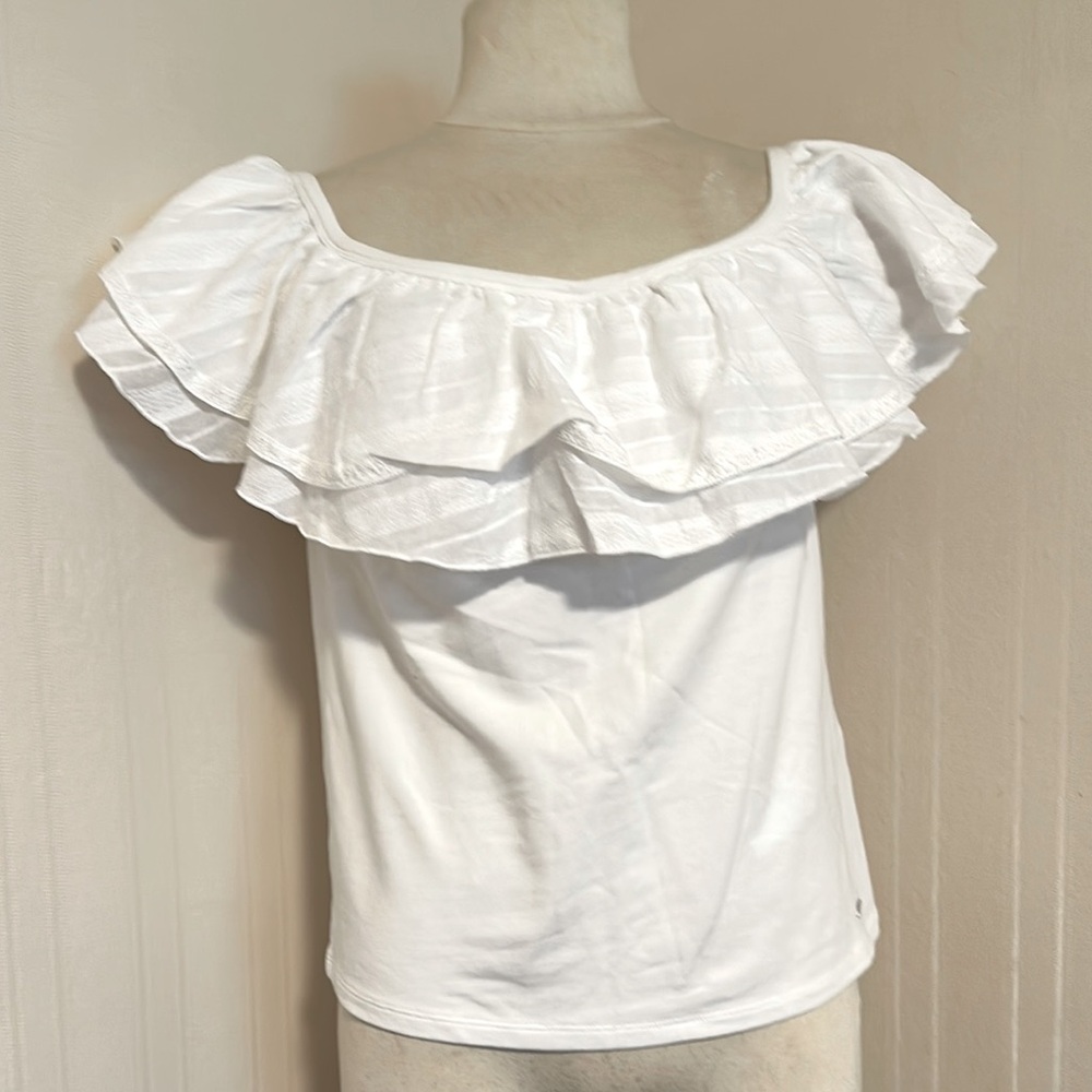 Armani Exchange White Ruffled Sleeveless Blouse
